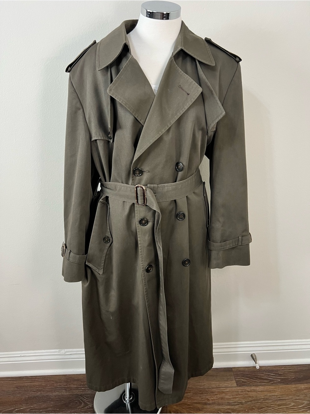 Vintage Christian Dior Monsieur Trench Coat Olive Green Removable Liner 40S